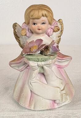 Vintage UCGC Christmas Angel Figurine Ceramic 4 1/2" Tall Holiday Pink Kitschy